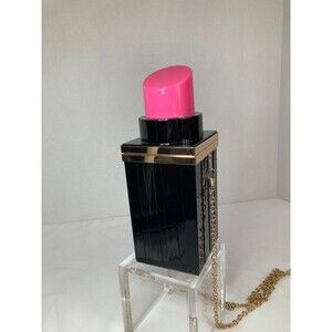 PINK Lipstick purse, black body, gold chain, novelty, shoulder or crossbody bag